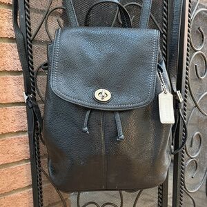 Coach Black Pebbled Leather Turn-Lock Backpack with Hang Tag
